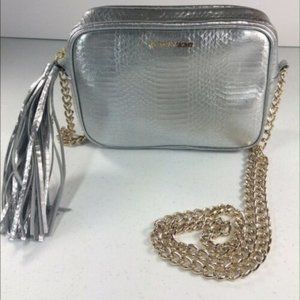 Victoria's S. Metallic Silver Cross Body Purse Bag.